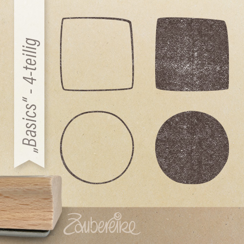 Die vier Motive des Zaubereike-Stempelsets "Basics"