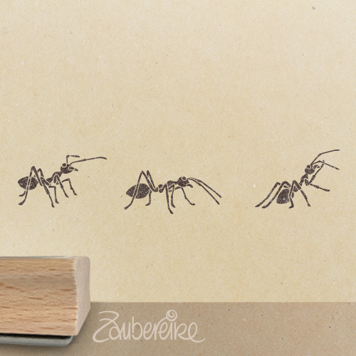 Stempelmotiv drei hintereinander laufende Ameisen von der Seite