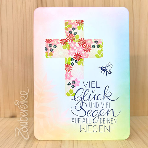 Karte, mit Kreuzschablone gestempelt, für Kommunion, Konfirmation usw.