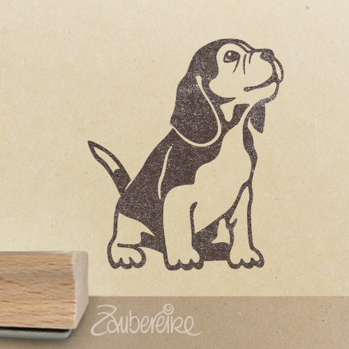 Stempelmotiv nach oben schauender Beagelwelpe von der Seite